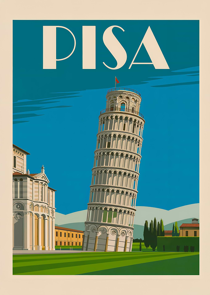 Leaning Tower of Pisa Travel Poster