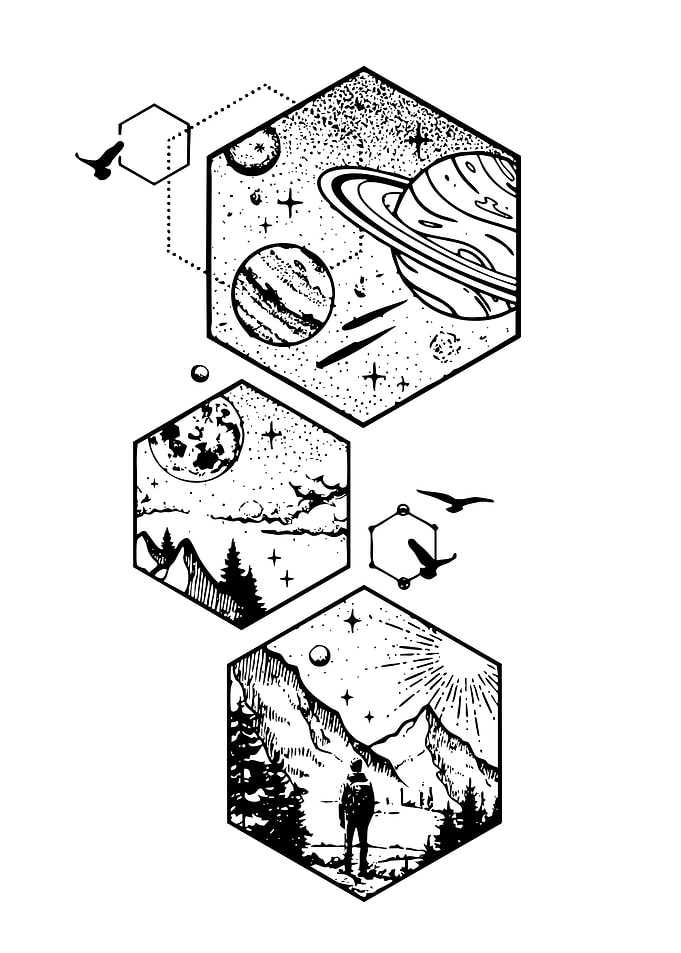 Hexagon Landscape and Space Illustration