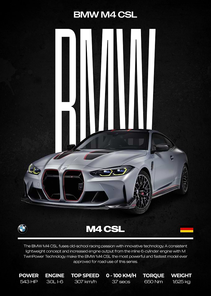 BMW M4 CSL Car Poster