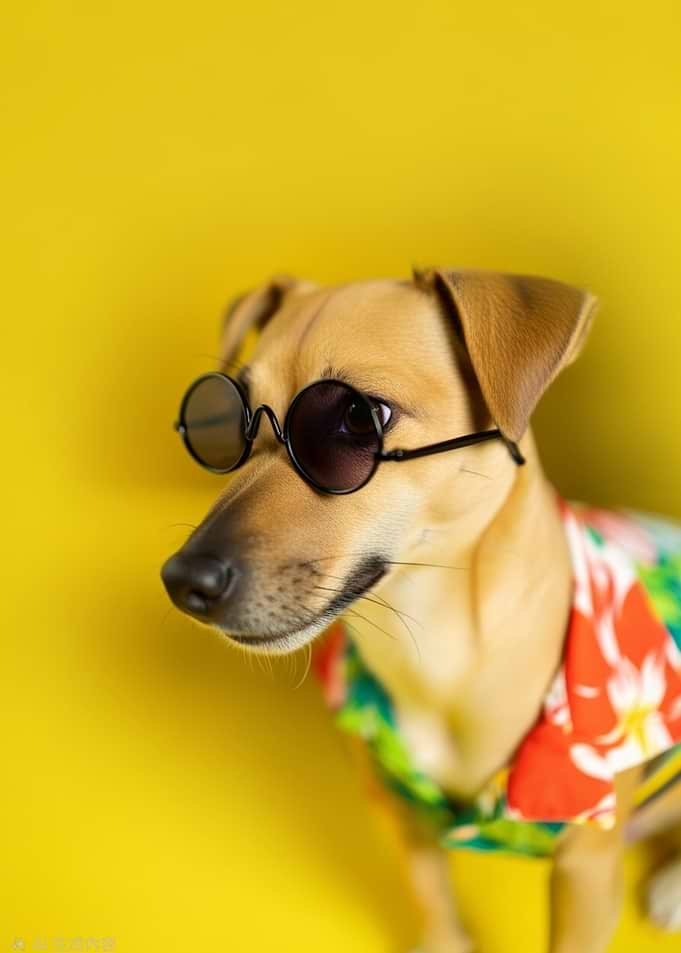 Cool Dog with Sunglasses and Hawaiian Shirt