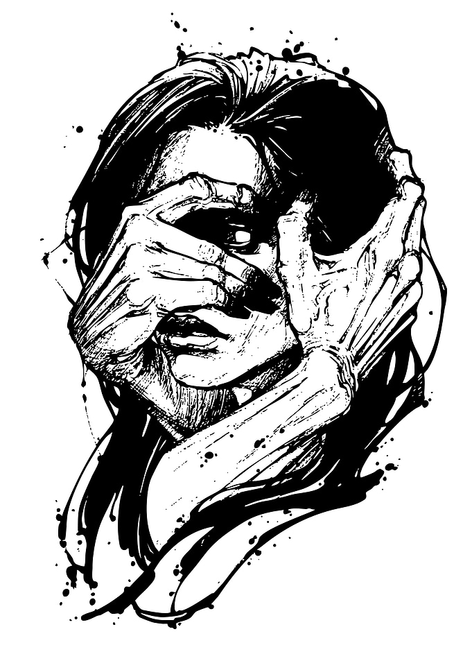 Black and White Portrait with Hands