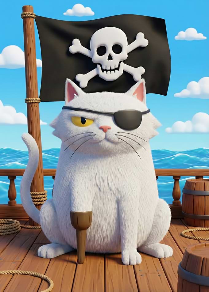 Pirate Cat on Ship Deck