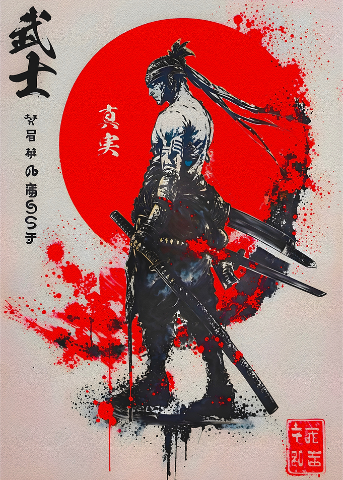 Samurai Warrior with Red Sun