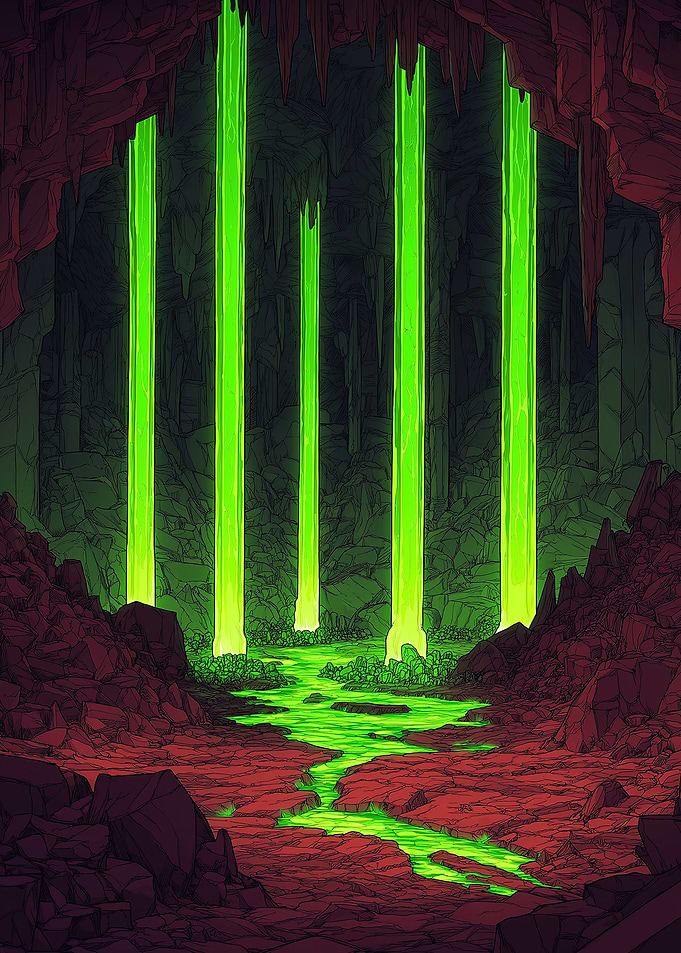 Glowing Green Cave Landscape
