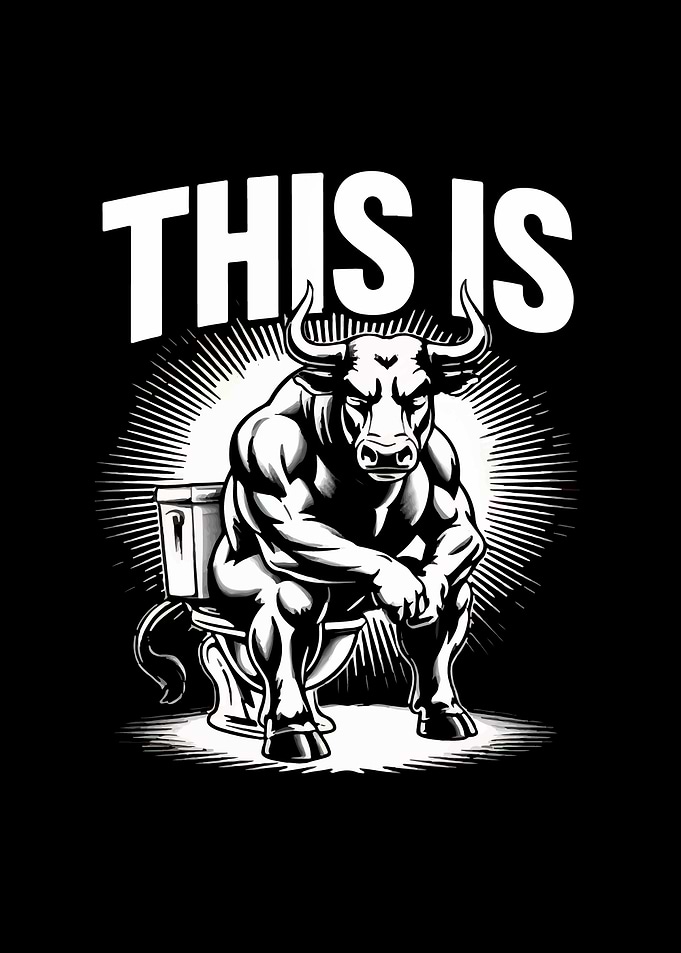 Bull on Toilet - Funny Illustration