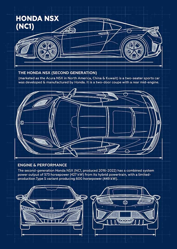 Car Honda NSX Acura Blueprint