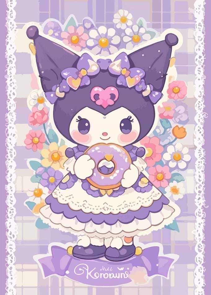 Kuromi with Donut and Flowers