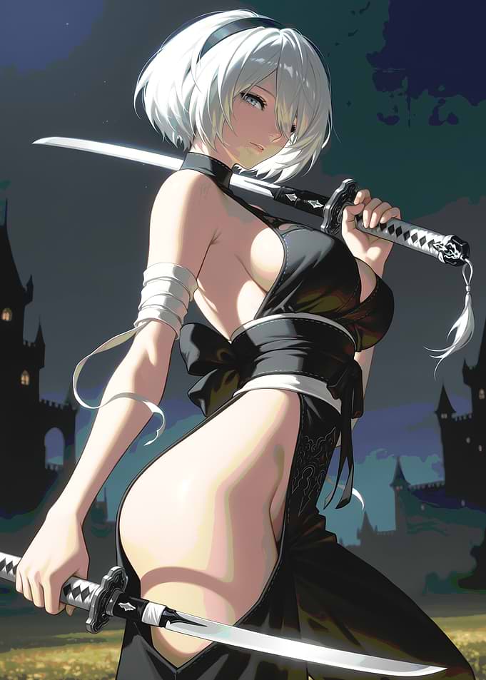 Anime Girl with Swords in Fantasy Setting