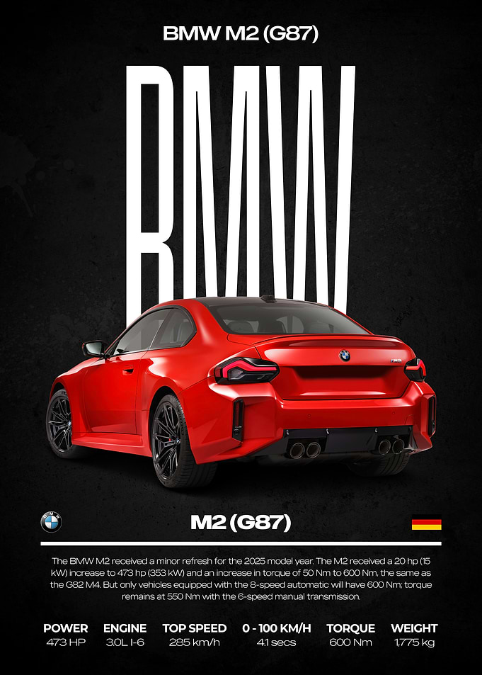 BMW M2 (G87) Red Car Poster