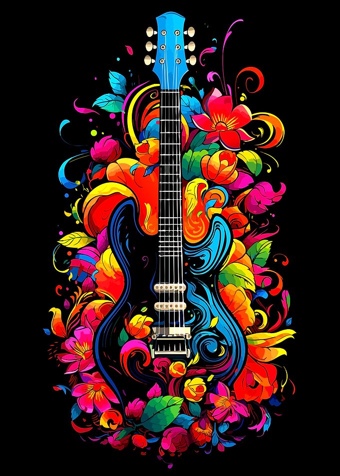 Colorful Guitar with Floral Design