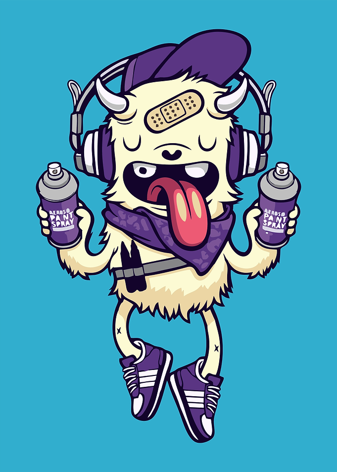 Cartoon Monster with Spray Paint Cans