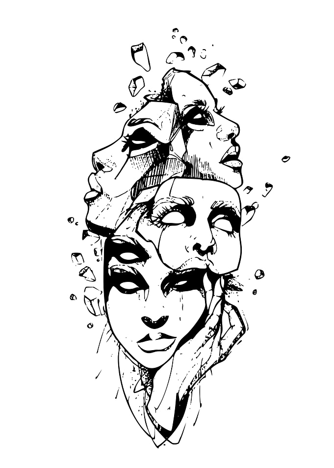 Shattered Faces Ink Drawing