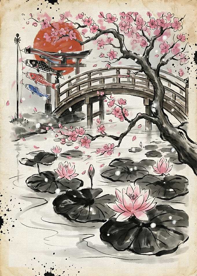 Japanese Garden with Cherry Blossoms