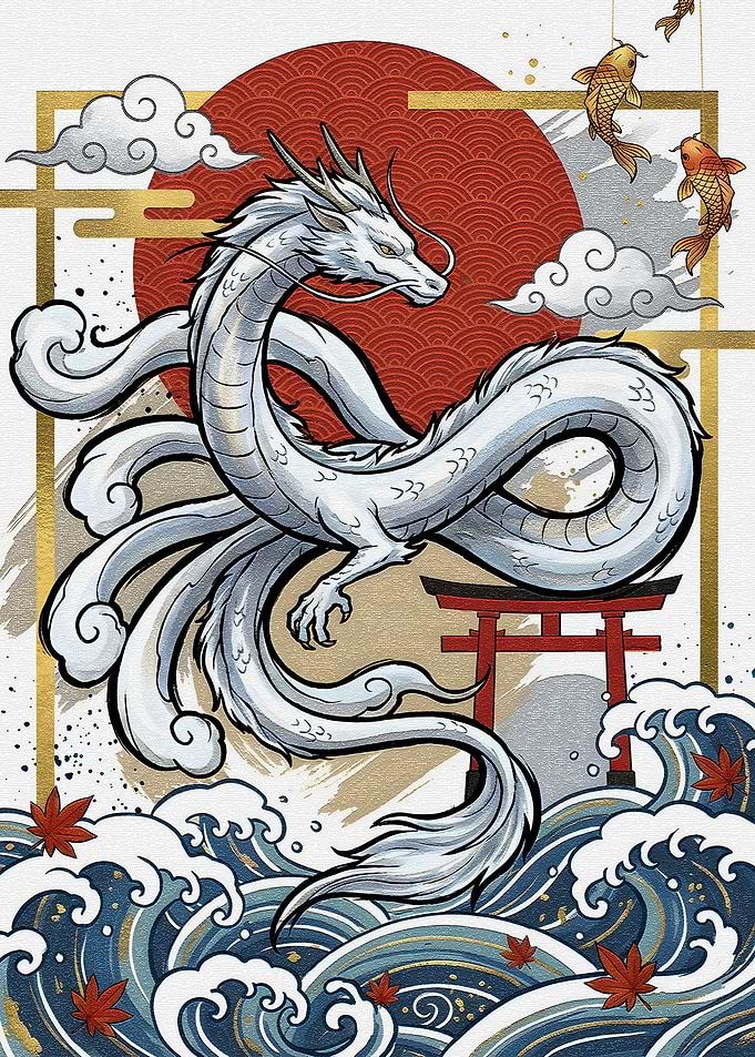 Japanese Dragon with Torii Gate