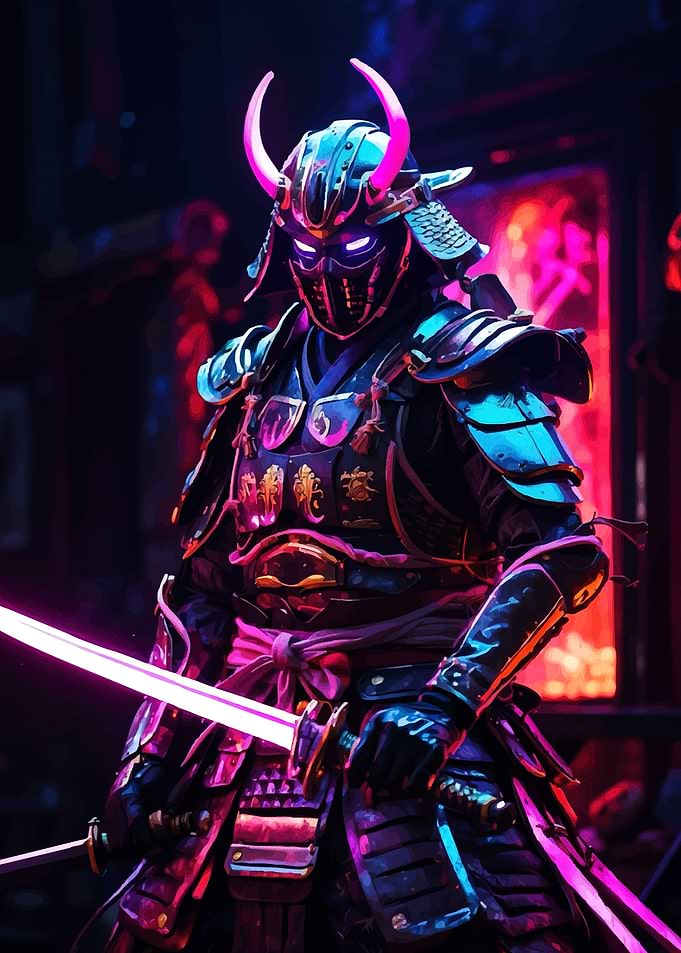 Cyberpunk Samurai with Glowing Sword