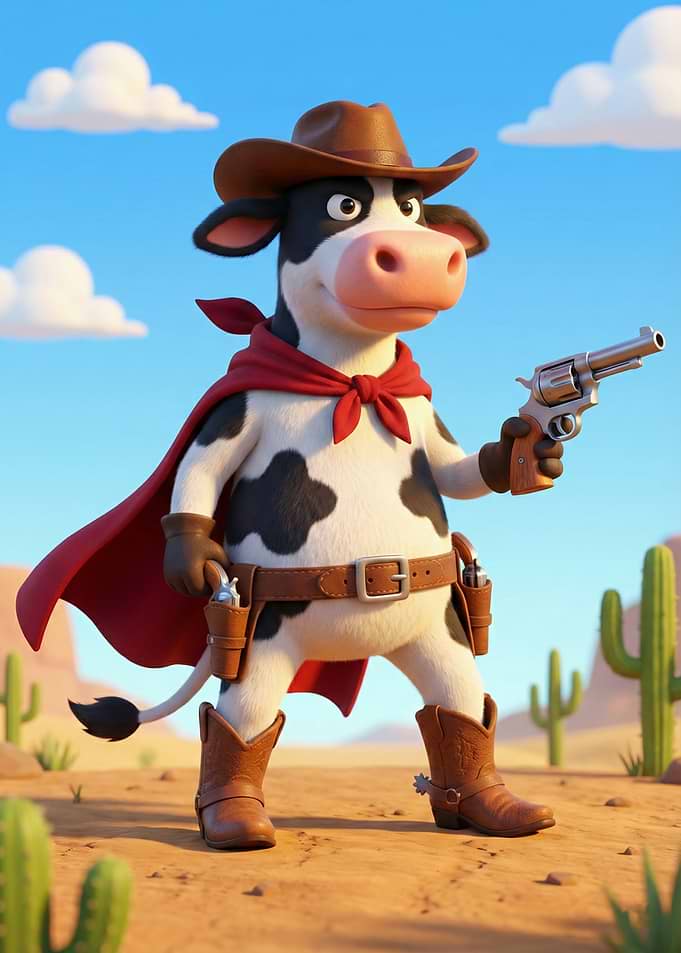 Cowboy Cow in the Desert
