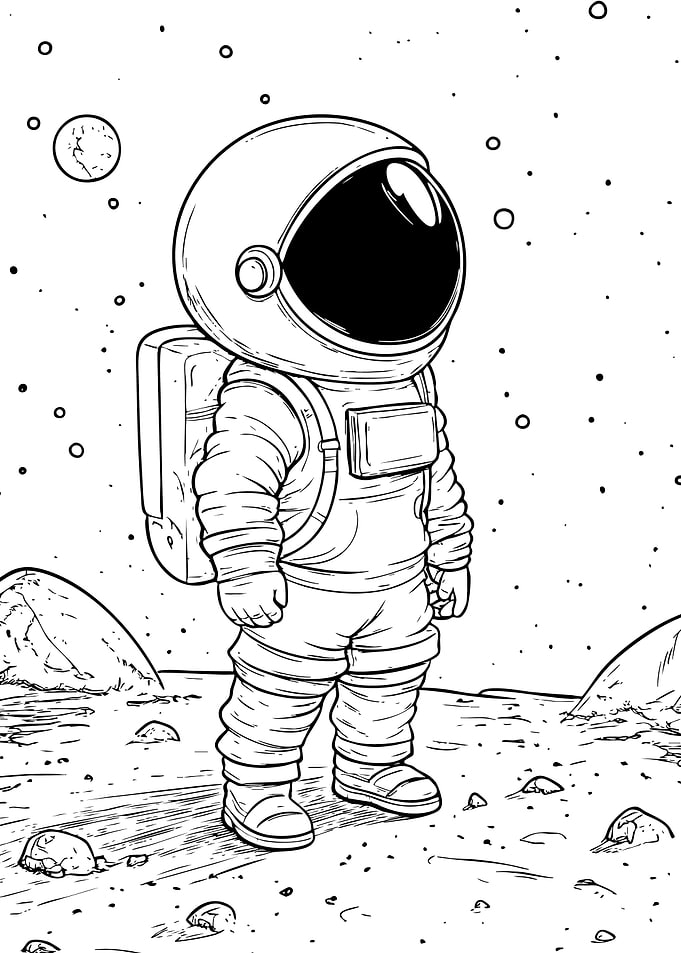 Astronaut on the Moon Line Art