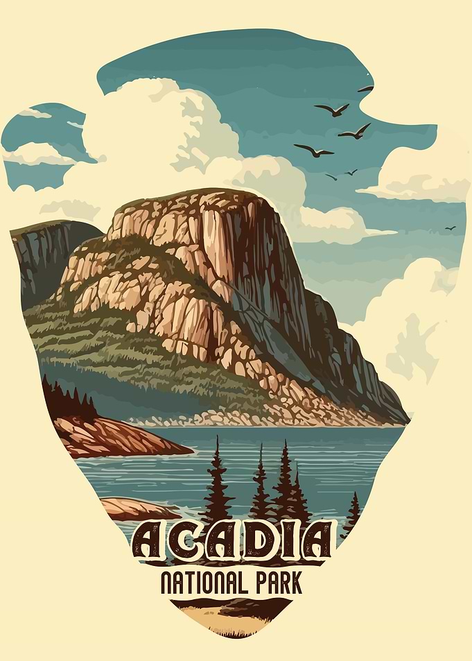 Vintage Acadia National Park, Retro National park, United States of America Acadia