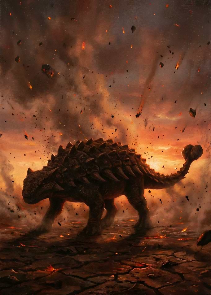 Ankylosaurus in apocalyptic landscape