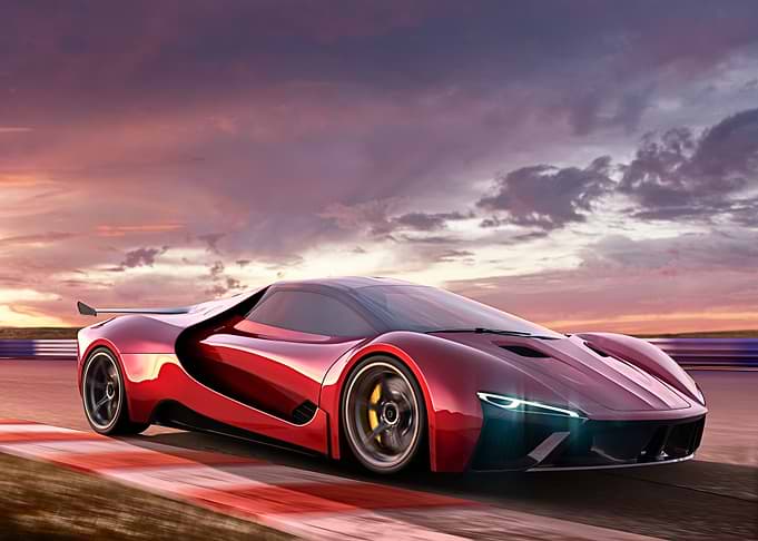 Red Sports Car on Racetrack
