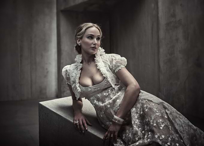 Jennifer Lawrence in White Lace Dress