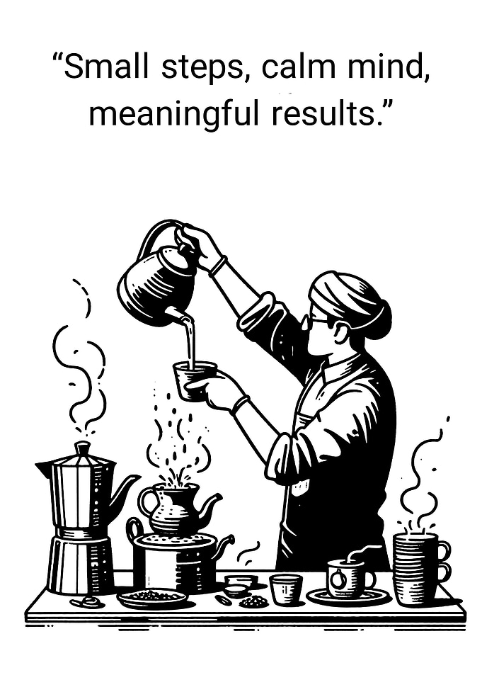 Coffee Preparation with Motivational Quote