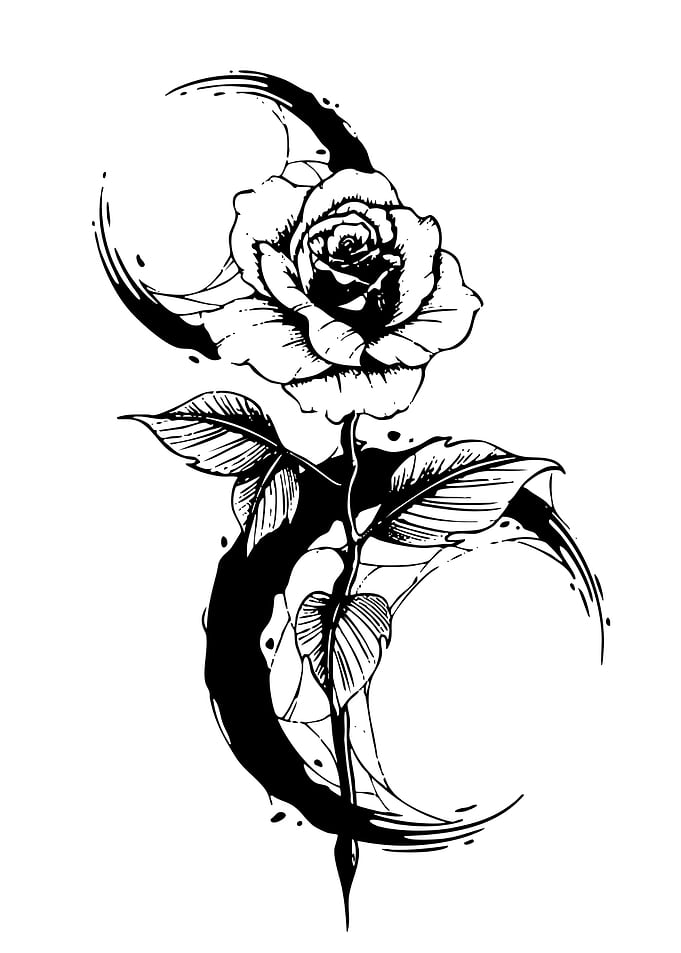 Rose and Crescent Moon Tattoo Design