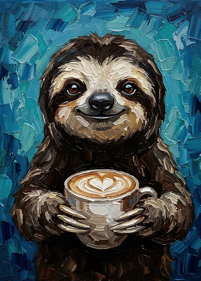 Sloth with Coffee Painting