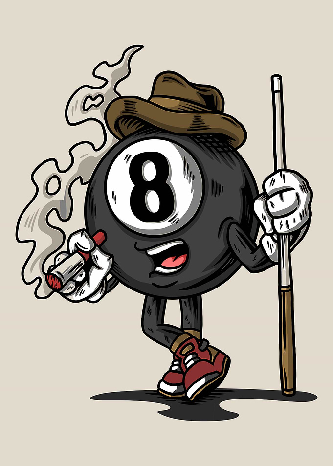 Funny 8 Ball Cowboy Poster, Pool Billiards Cartoon Wall Art, Humorous Game Room Decor