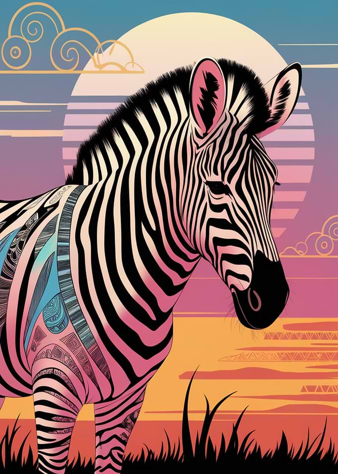 Zebra Sunset Art