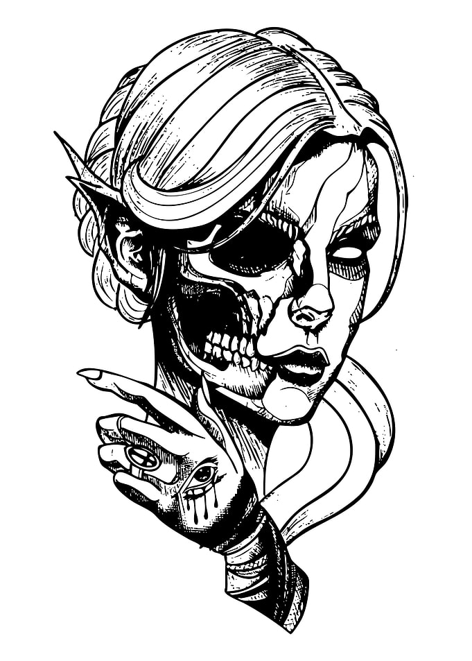 Half-Skull Woman Black and White Art