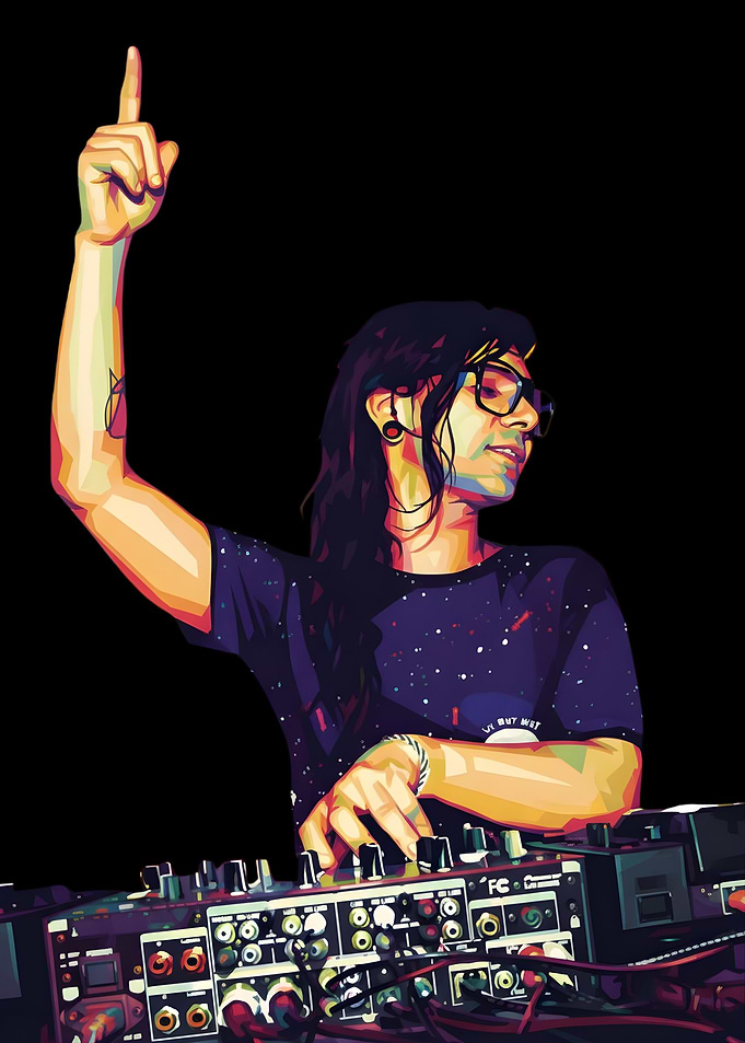 Skrillex DJing Pop Art Portrait
