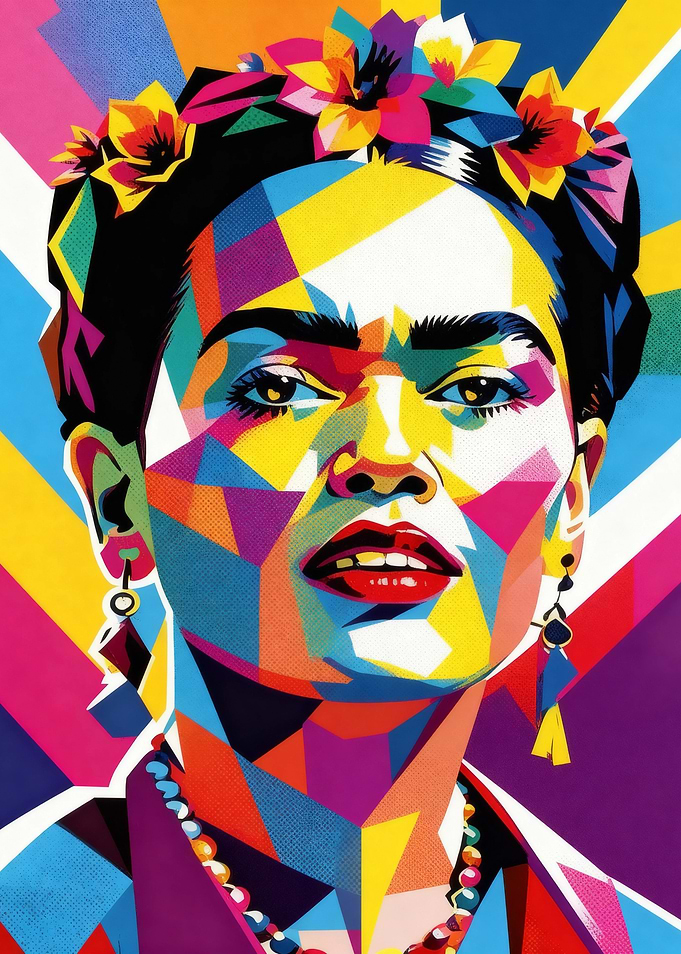 Frida Kahlo Colorful Geometric Portrait