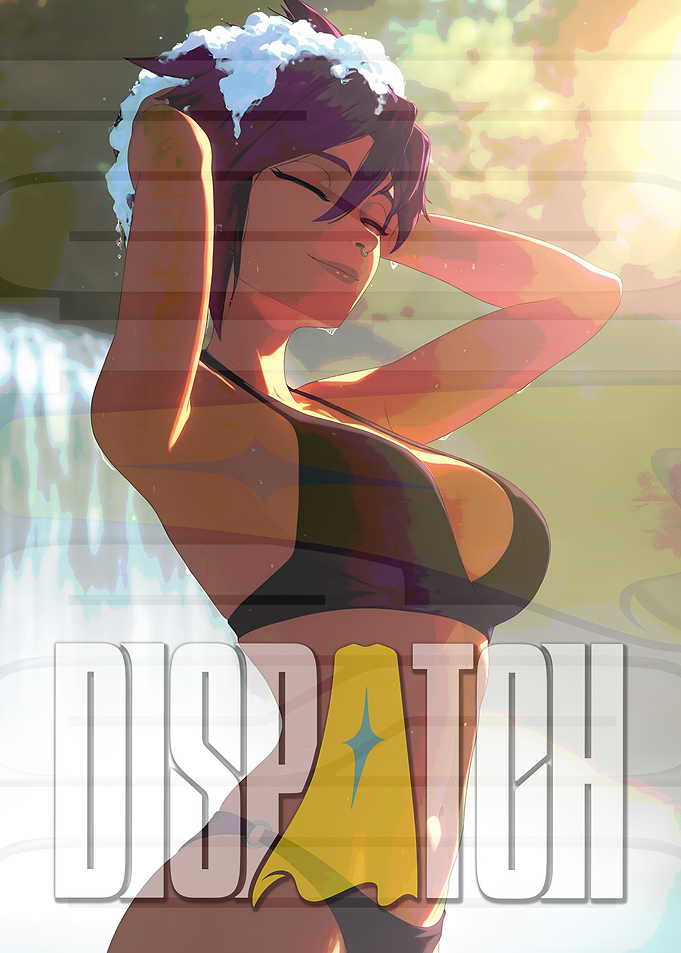 Anime Girl in Swimsuit with Dispatch Text
