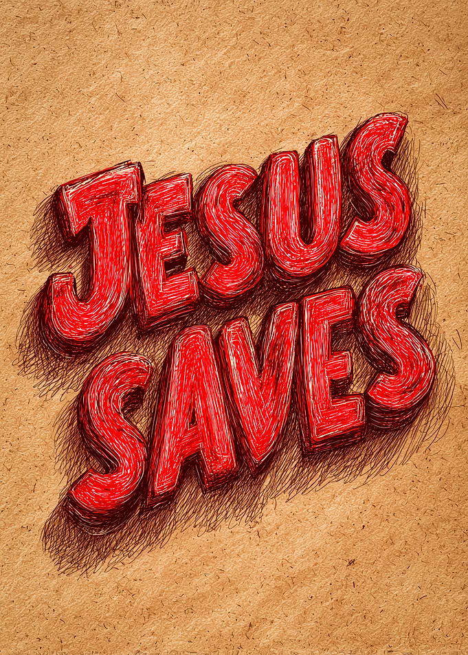 Jesus Saves Red Text Art