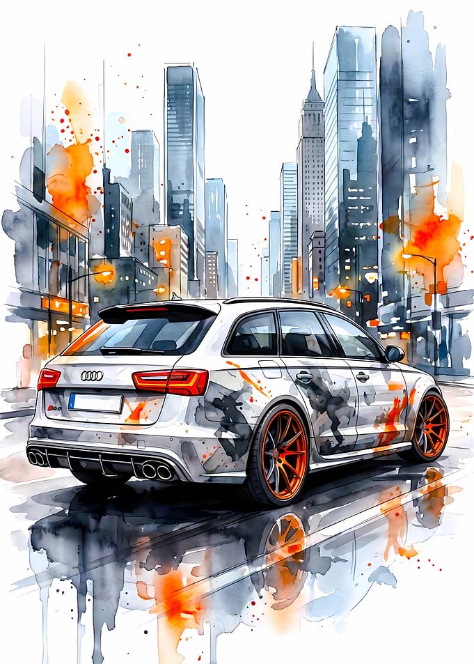 Audi RS6 Avant Watercolor Cityscape