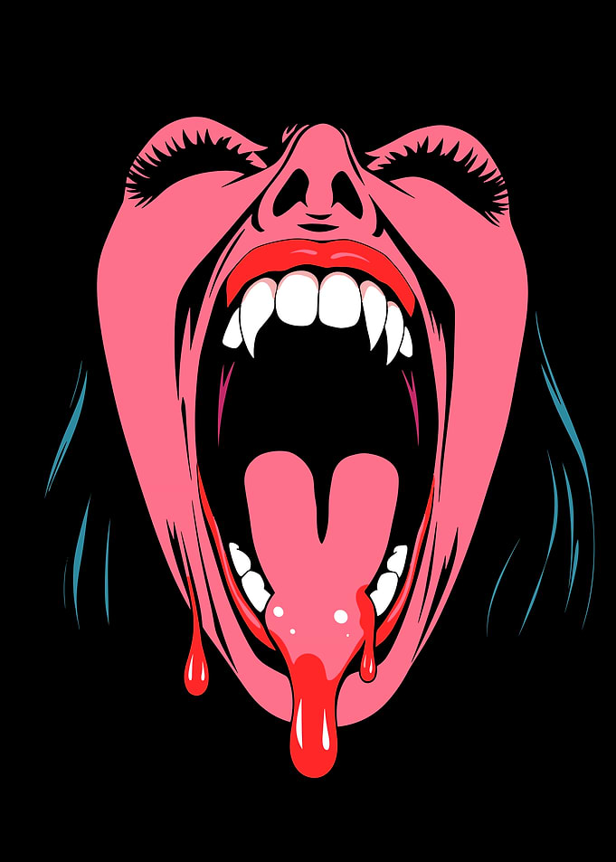 Screaming Vampire Mouth with Blood