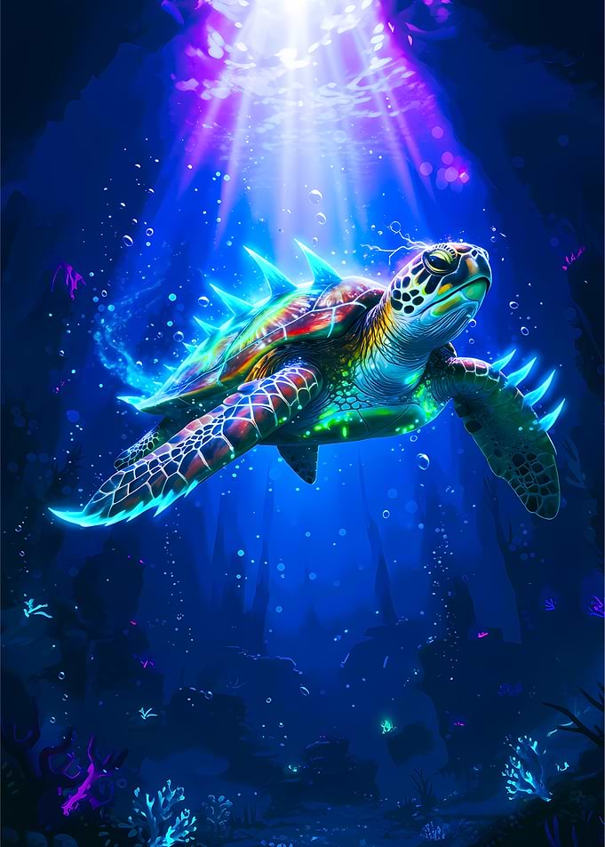 Glowing Sea Turtle Underwater