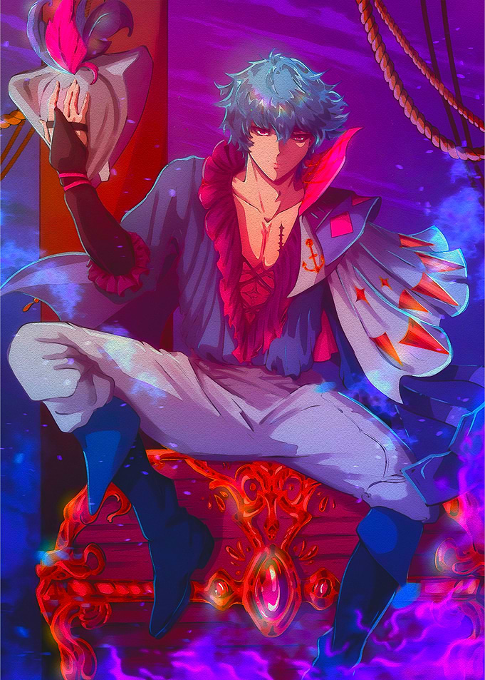 Anime Pirate Sitting on Treasure Chest