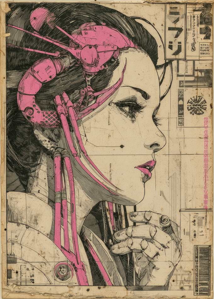 Cyberpunk Geisha with Pink Accents