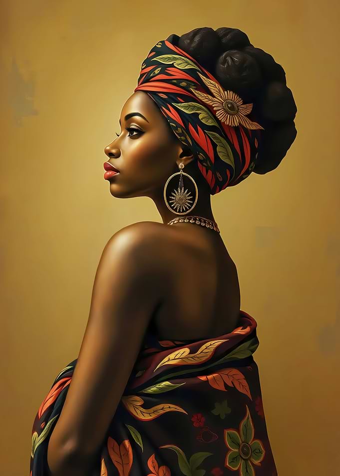 Elegant African Woman with Headwrap and Jewelry