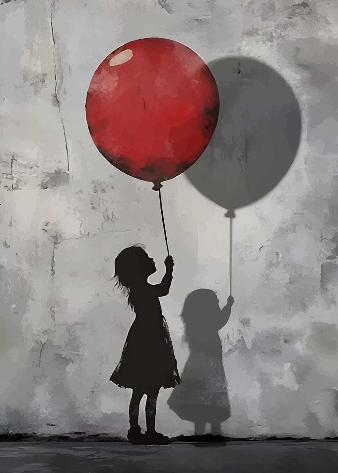Girl with Red Balloon Silhouette Art