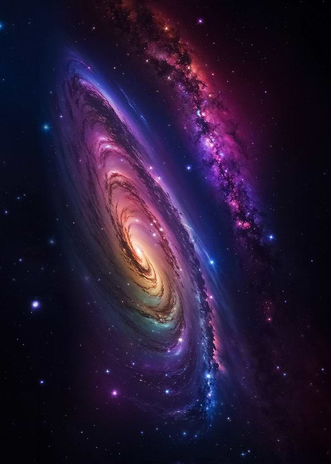 Colorful Spiral Galaxy in Deep Space