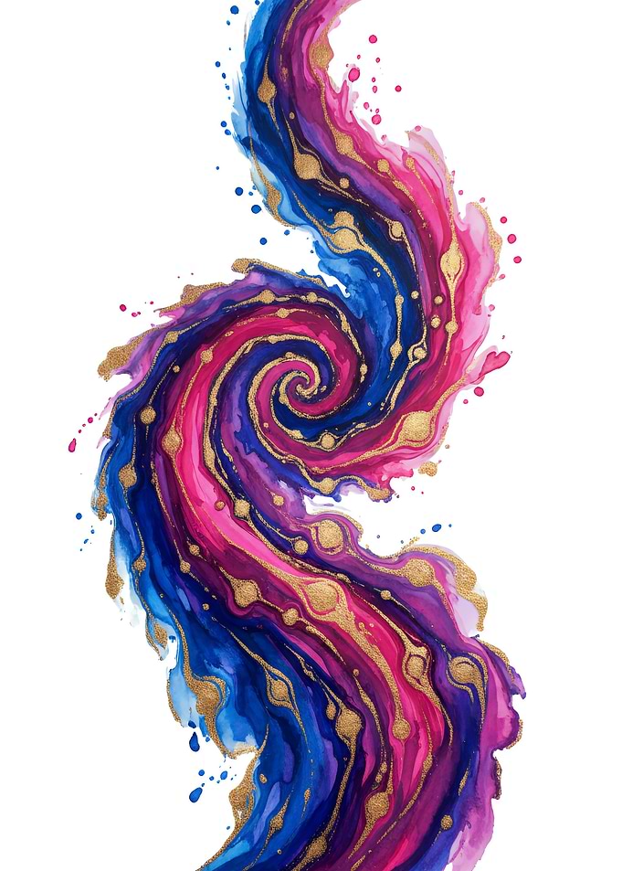 Abstract Watercolor Swirl with Gold Accents