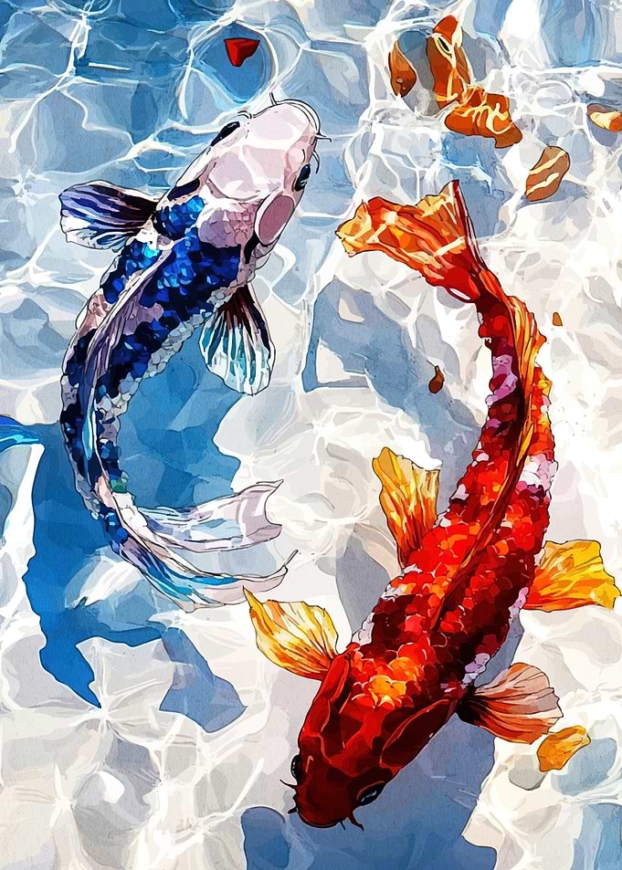 Two Koi Fish in Water
