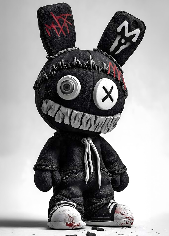 Creepy Black Bunny Doll