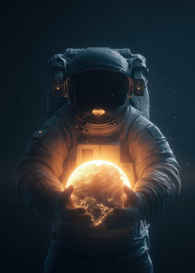 Astronaut Holding Glowing Planet Earth