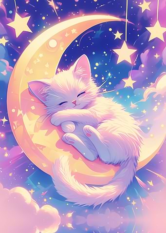 Moon and Sun: Cat Sun Sleeping on Moon