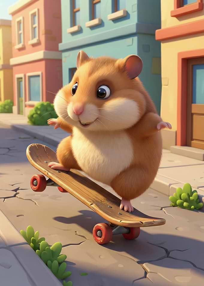 Hamster on Skateboard