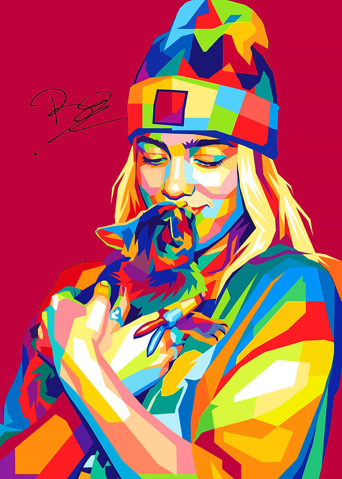 billie eilish Colorful Portrait with Kitten